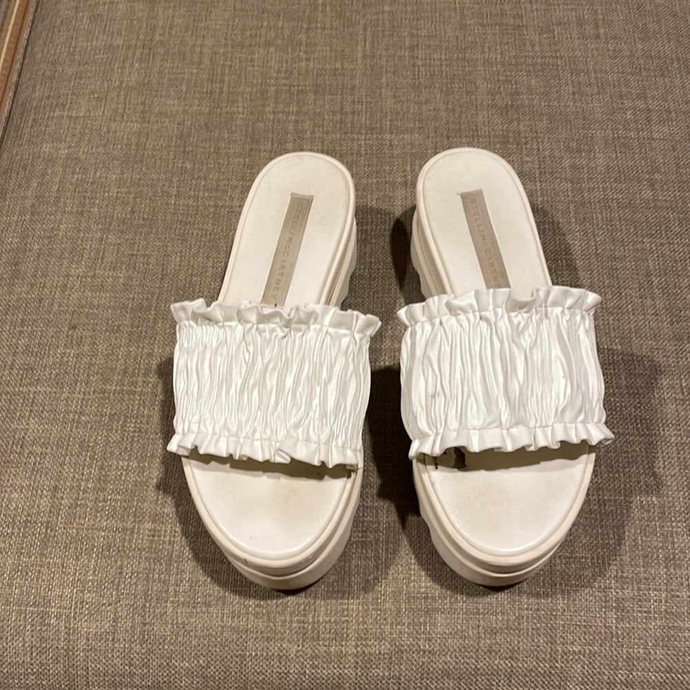STELLA MCCARTNEY WHITE PLATFORM SLIDES 2.75 inches